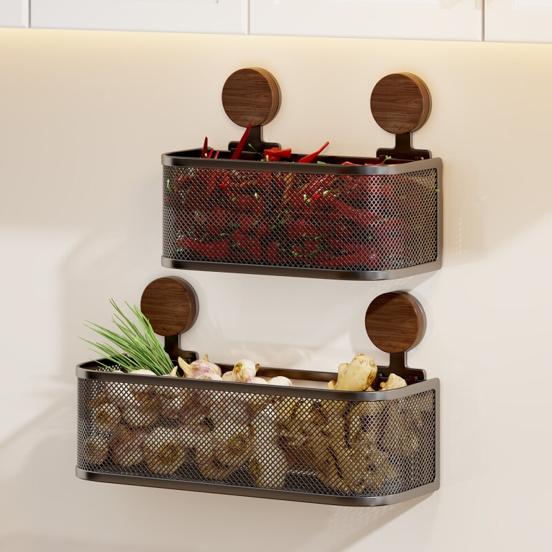 葱姜蒜收纳盒壁挂式生姜大蒜蔬菜篮吸盘置物架厨房免打孔收纳储物