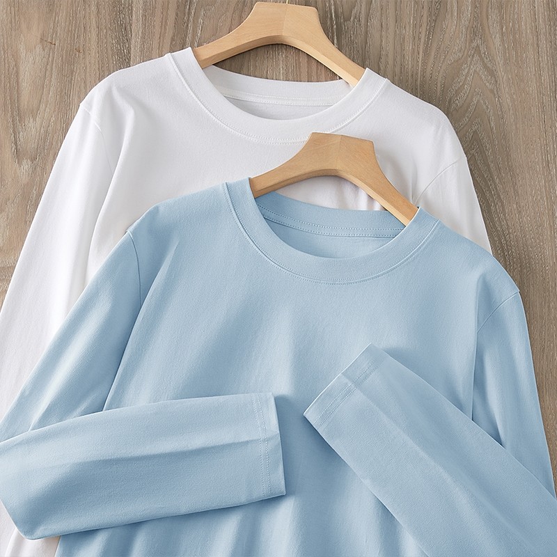 250g重磅纯棉长袖t恤宽松上衣白色体恤秋冬打底衫内搭t新疆棉螺