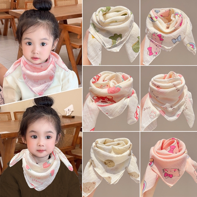 宝宝棉麻三角巾儿童秋季薄款围脖男女童防风保暖围巾脖套柔软兔子