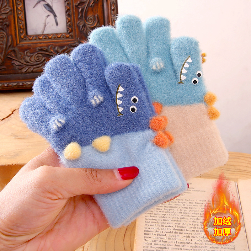 手套儿童五指冬季3-6岁宝宝分指保暖冬天恐龙幼儿园男童女孩毛绒