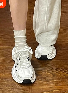 老爹鞋女2025网面女款秋季新款新款透气白色厚底运动鞋秋季小白鞋