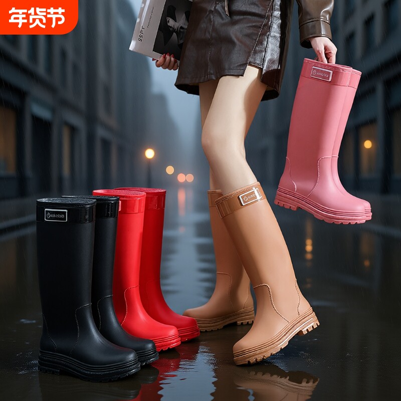 高筒雨鞋水鞋女雨靴加绒成人外穿防水徒步水靴防滑鞋子鞋底耐磨
