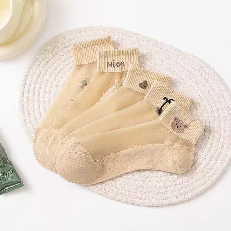 夏天短袜袜子女士夏季新品玻璃丝薄款透明水晶丝ins吸汗短筒肉丝