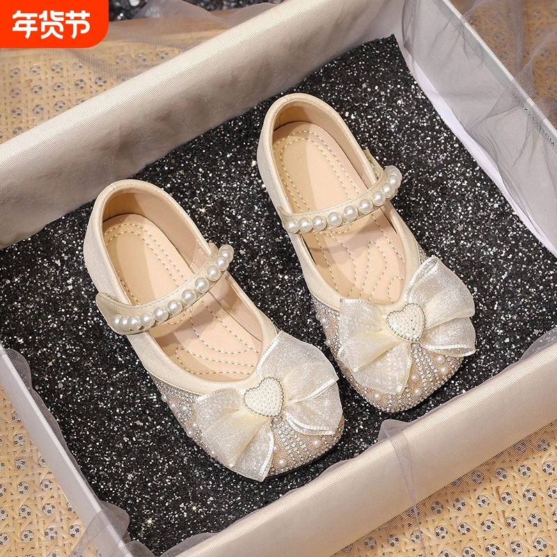 女童公主鞋2025夏季新款儿童小皮鞋水晶鞋女宝宝单鞋春秋鞋子软底