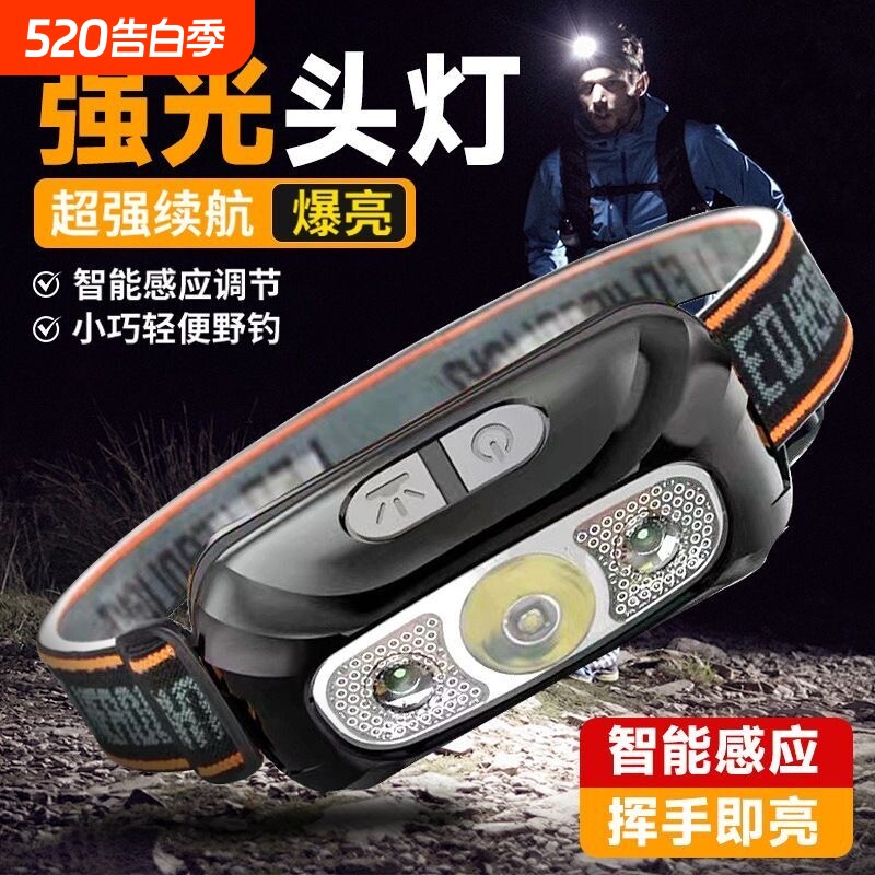 公牛适用LED头灯强光钓鱼专用超亮头戴式手电筒充电感应超长续航