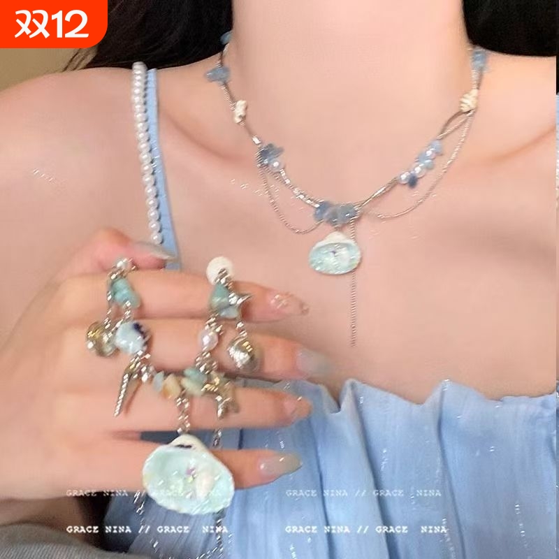 吹吹海风!度假风贝壳串珠项链配饰女2025新款夏季锁骨链小众独特