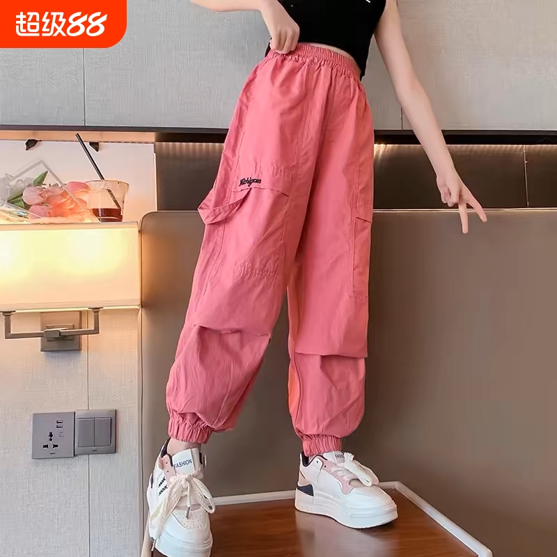 女童休闲裤夏季薄款2025新款中大童宽松工装裤儿童装防蚊长裤子潮