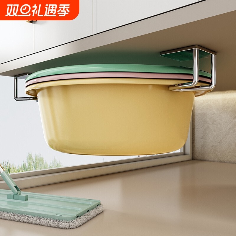 壁挂不锈钢脸盆收纳架盆子浴室柜下卫生间置物挂钩免打孔挂盆神器