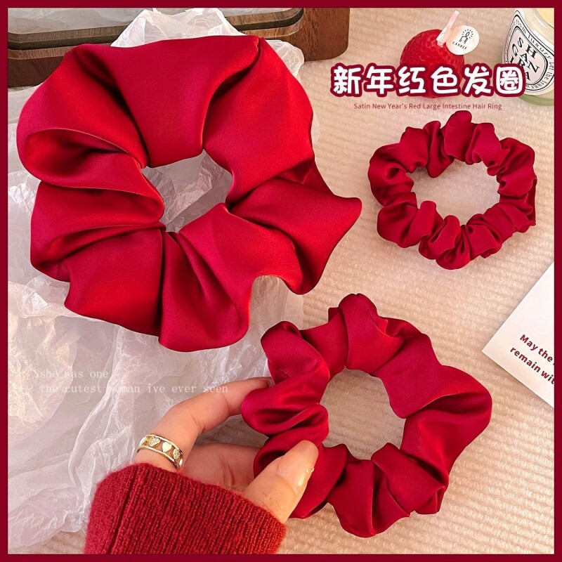 红色发圈大肠大号缎面头绳酒红色配饰新年扎头发头花女发绳高弹力