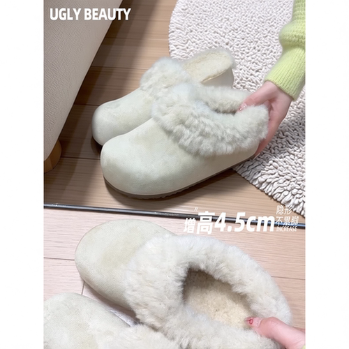 现货版~内增高加绒勃肯鞋女全包2025秋冬新款真皮两穿厚底毛毛鞋