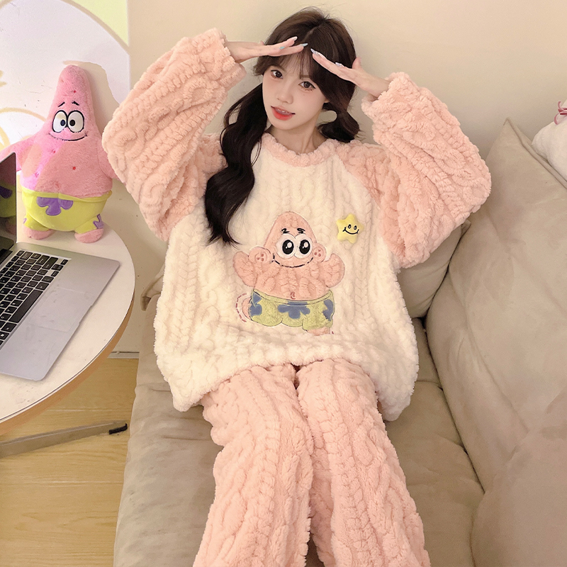 儿童法兰绒睡衣女童秋冬季珊瑚绒保暖2025新款大童女孩初中生公主