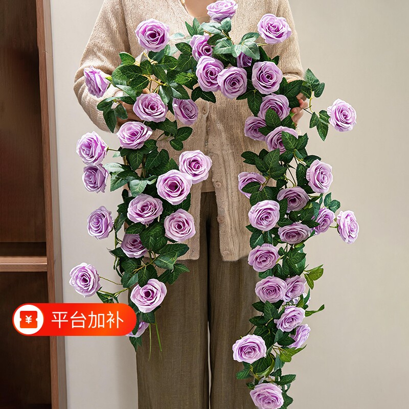 仿真玫瑰花爬藤月季假花藤条管道装饰户外瀑布花墙造景莫奈风格