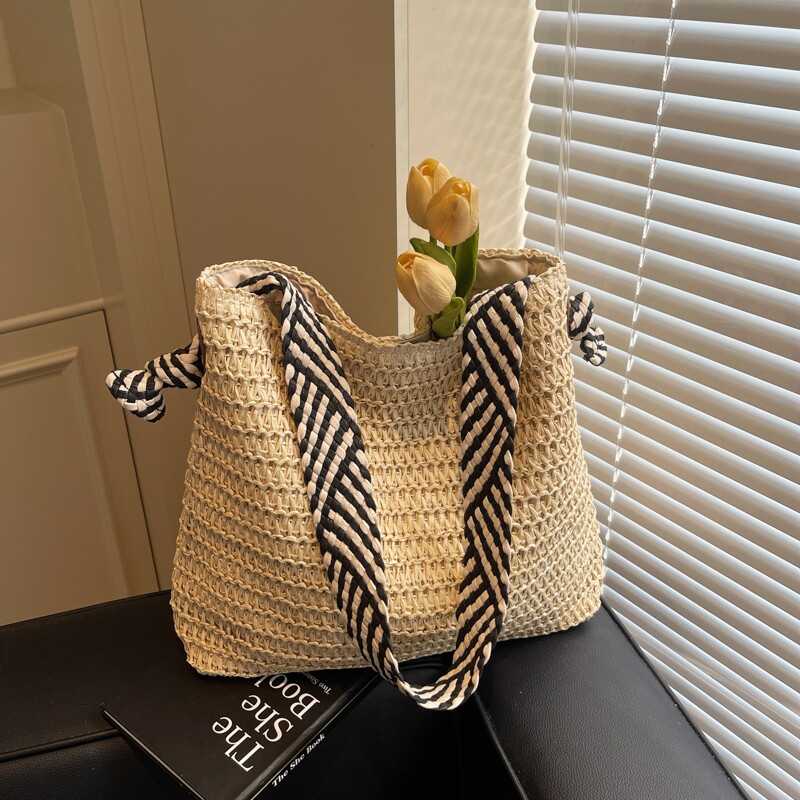 慵懒风大容量民族风包包女夏海边度假编织包草编宽肩带通勤托特包