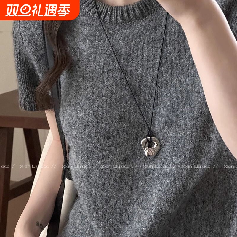 韩国时髦感小梳子黑绳项链女高级感气质卫衣链长款复古小众毛衣链