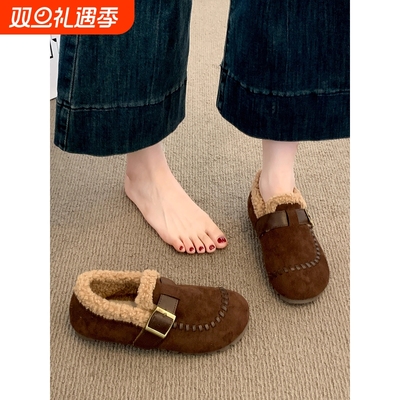 爆款勃肯鞋女2025秋冬季加绒豆豆鞋毛毛棉鞋子雪地靴毛绒百搭时尚