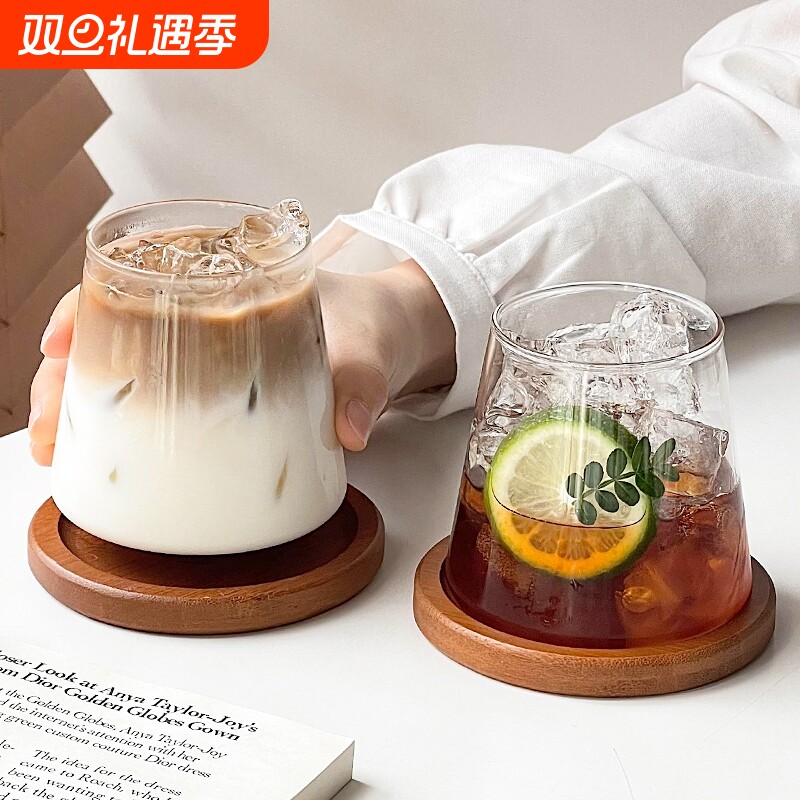 日式富士山杯高颜值家用耐高温简约透明冰美式牛奶咖啡杯玻璃杯子