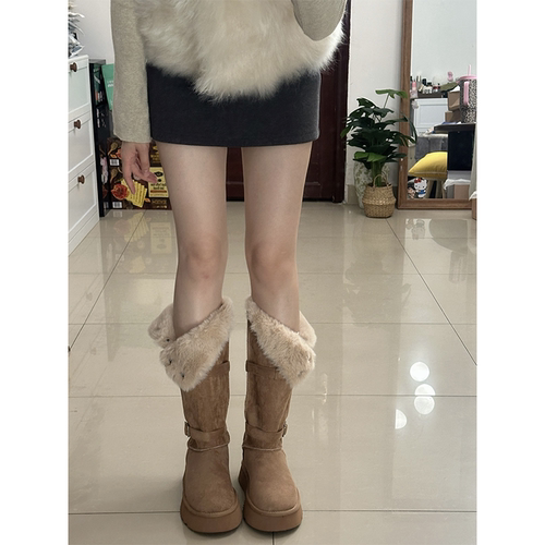 小个子厚底内增高8cm毛毛雪地靴2025冬季加厚长筒东北雪地棉鞋女