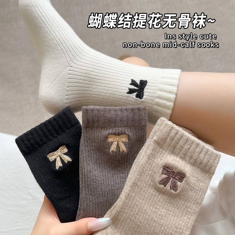 美拉德韩系堆堆袜子女款纯棉冬季中筒袜加厚保暖地板月子长筒袜