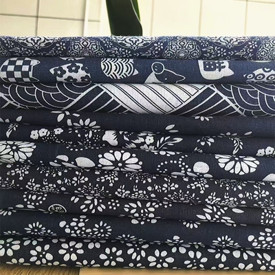 5乌镇蓝青印花桌布布料碎花涤棉民族窗帘粗亚麻布长方形复古兰花