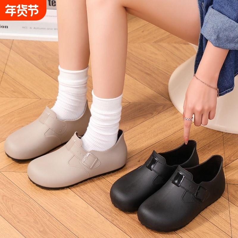 勃肯夏季平底纯色春秋单鞋短筒套筒日系学生学院风舒适休闲雨鞋女