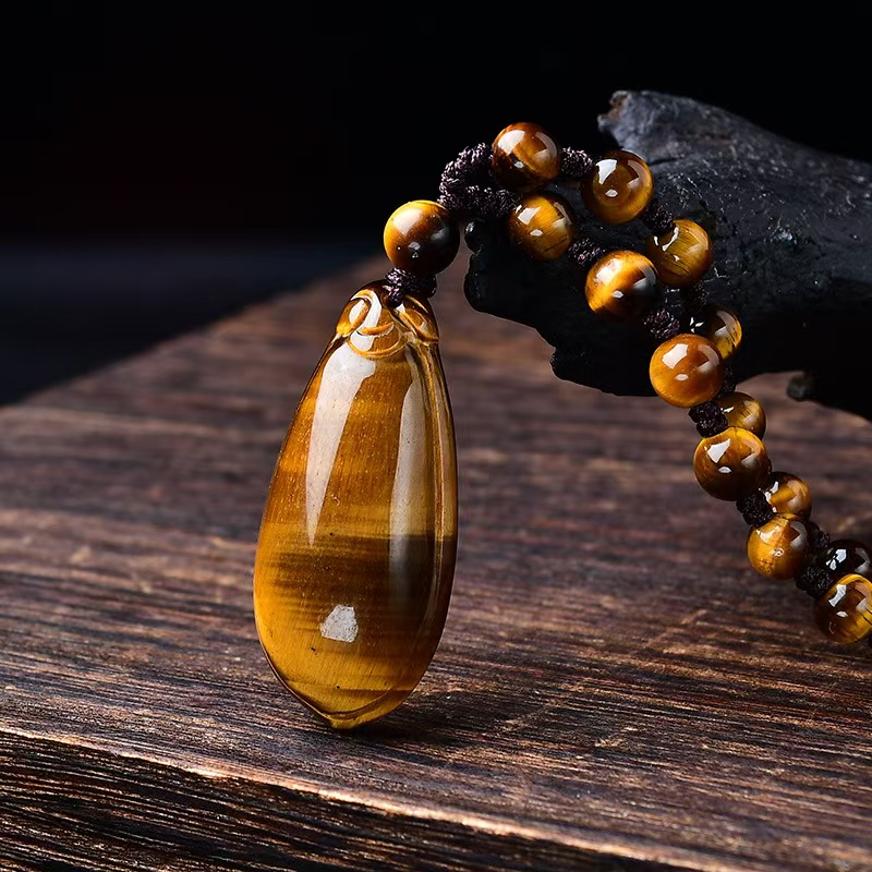 天然虎眼石水滴毛衣链长款2025新款简约百搭吊坠配装饰品挂件项链