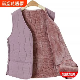 中老年人马甲女秋冬款 加绒棉背心妈妈加绒春秋坎肩保暖外套 奶奶装