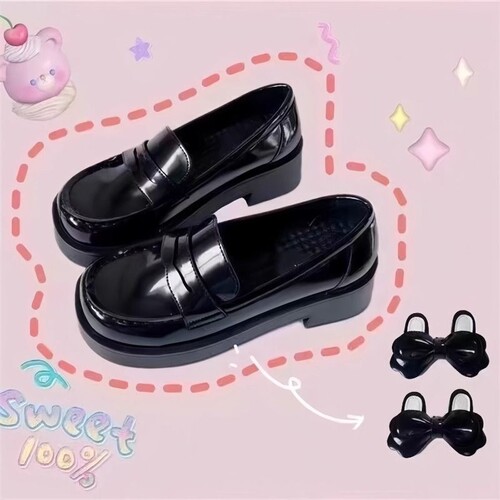 2026熊熊原创jk制服鞋学生中跟厚底单鞋方头增高鞋日系黑色蝴蝶结