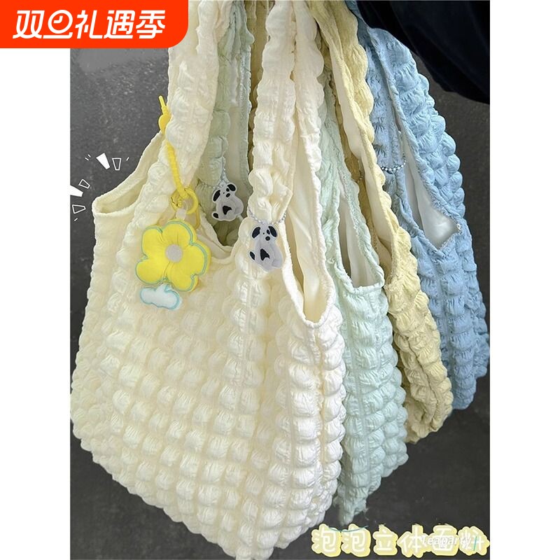 日系ins风小清新少女心单肩包上课通勤托特包女 大容量帆布包包女