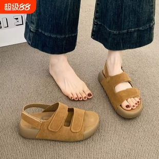 魔術(shù)貼厚底勃肯涼鞋 防滑橡膠 女夏2025超火百搭休閑運(yùn)動(dòng)沙灘羅馬鞋