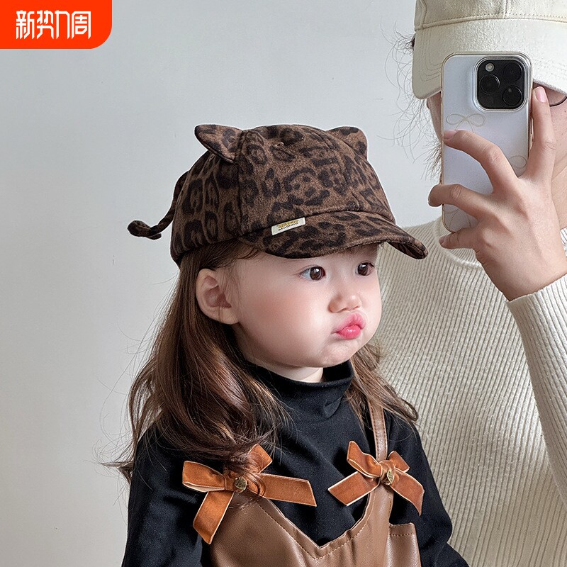 韩版宝宝帽子婴儿春秋款休闲百搭豹纹鸭舌帽防风保暖男女童冬棒球
