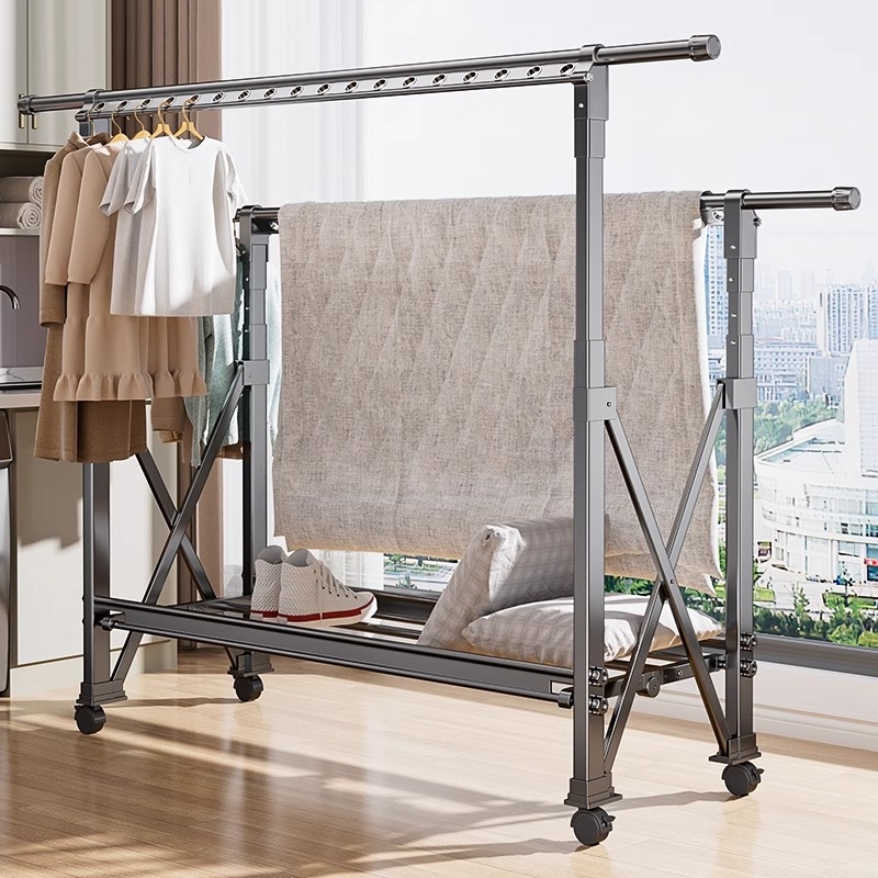 阳台落地晾衣架折叠家用室外伸缩凉衣杆户外挂衣服晒被子神器室内