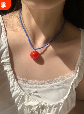 春夏缤纷彩色水果撞色串珠项链女