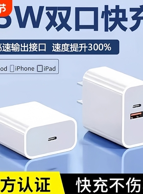 适用苹果充电头手机充电器PD45W双口iPhone充17快充线快充头16/15Promax手机14数据线45瓦二合一13插头正品