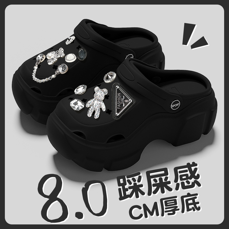 厚底洞洞鞋女夏季松糕底2025新款沙滩防滑包头凉拖鞋女款高跟外穿