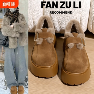 女2025新款 保暖棉鞋 冬季 厚底增高7CM雪地靴乐福鞋 女鞋 加绒勃肯鞋