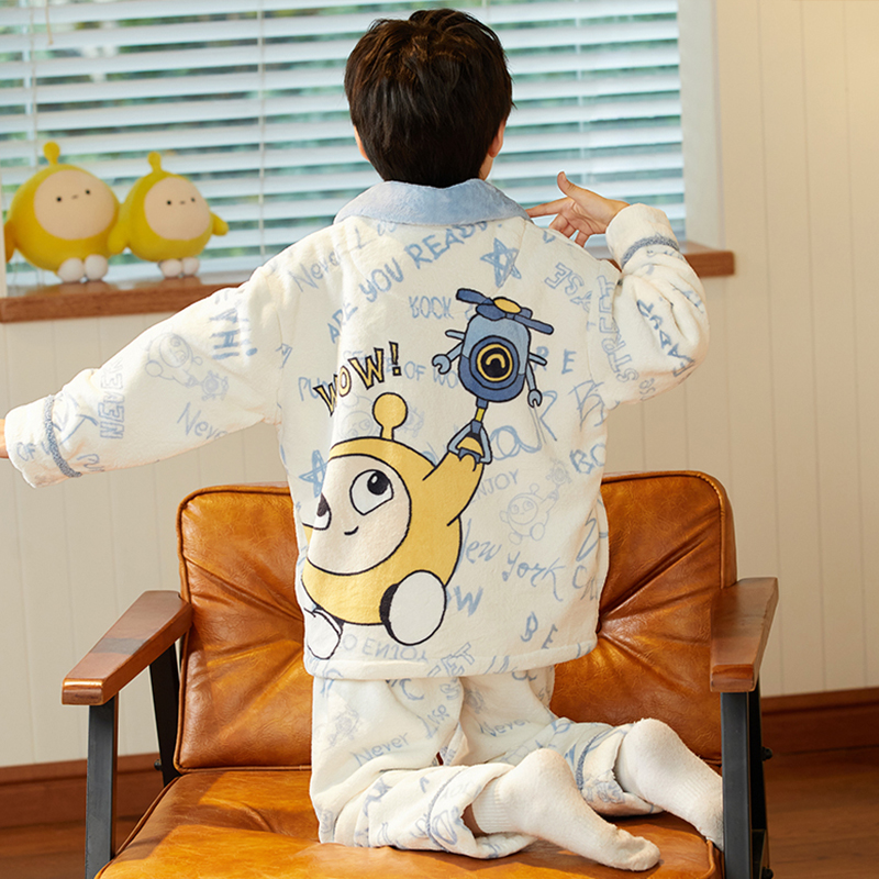 男童睡衣珊瑚绒秋冬季2025家居服