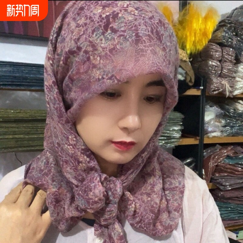 新款碎花棉麻方巾纱巾透气妈妈防尘头巾包头防晒遮阳围巾洋气头巾