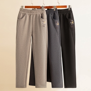 中老年裤子女秋装秋冬加绒加厚休闲裤婆婆奶奶直筒裤妈妈保暖长裤