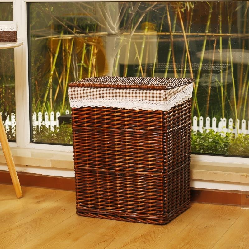 收纳筐脏衣篮家用藤编脏衣服带盖子脏衣篓大号衣物编织藤条柳条