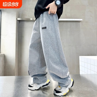 儿童男童灰色裤子加绒秋装2025休闲裤弯刀裤秋冬大童卫裤男孩春秋