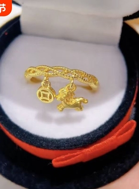 马上有钱金色招财小马钱币开口戒指女气质优雅时尚百搭高档食指戒