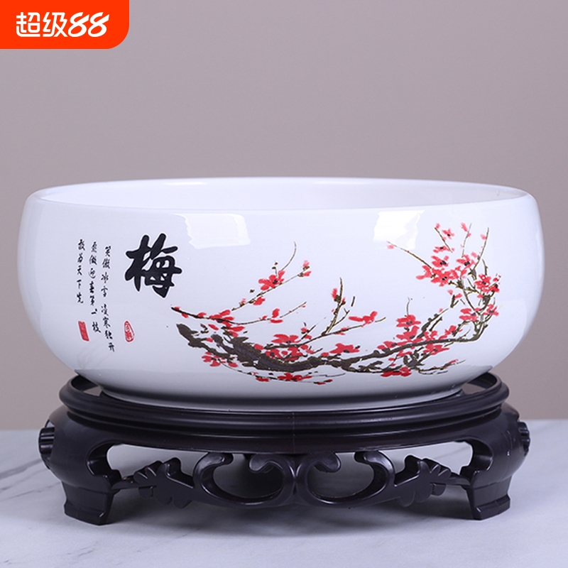大号铜钱草花盆陶瓷水仙花盆睡莲碗莲绿萝无孔金钱清仓水培专用盆