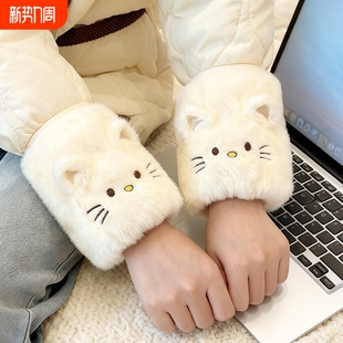 套冬季 短款 新款 工作学习学生保暖套袖 刺绣女羽绒服护袖 猫咪防污袖