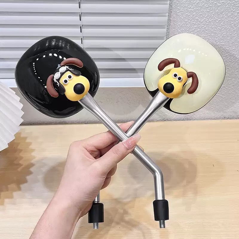 电动车后视镜可爱卡通掌门狗雅第爱吗通用摩托电瓶车倒车反光镜子