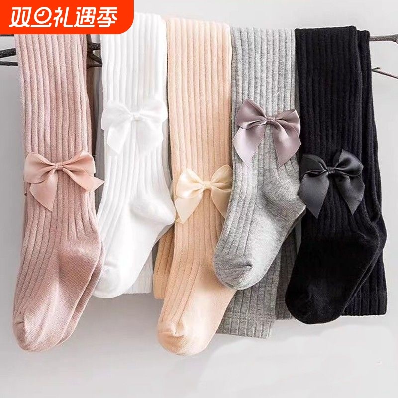 婴儿打底裤女童春秋薄款纯棉大PP儿童外穿宝宝连体连裤袜蝴蝶结