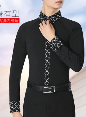 丹宝罗黑色衬衫男百搭长袖衬衣男高级感痞帅摩登舞表演服帅气衬衣