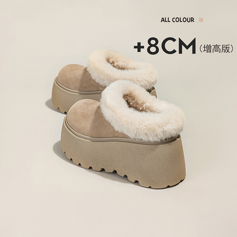 厚底增高8cm包头半拖鞋女2025冬加绒毛口胖头鱼保暖懒人棉鞋大头