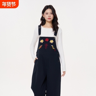 孕妇背带裤秋冬2025新款外穿小个子牛仔裤不勒肚子加厚阔腿裤冬装