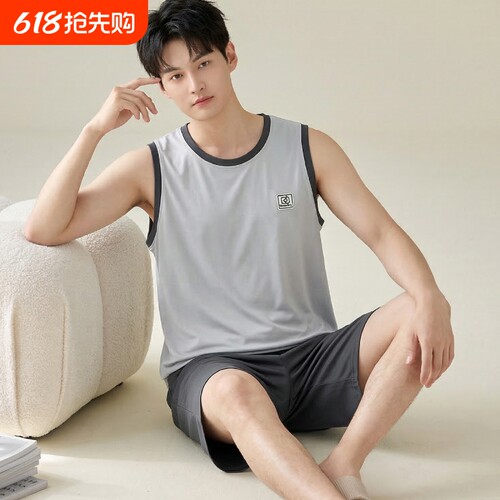 睡衣男夏季纯棉背心短裤中年宽松家居服夏天青年大码休闲无袖套装