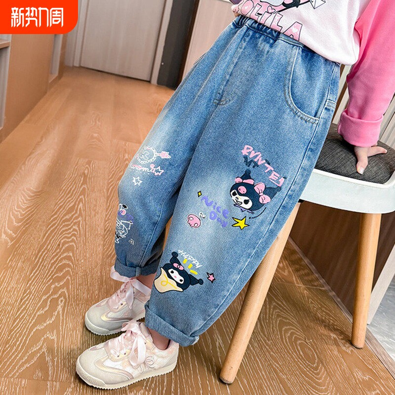 女童牛仔裤春装2026新款洋气中大童时尚宽松休闲哈伦裤老爹裤子潮